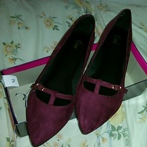 Burgundy Maroon Pointy Toe T-Strap Flats